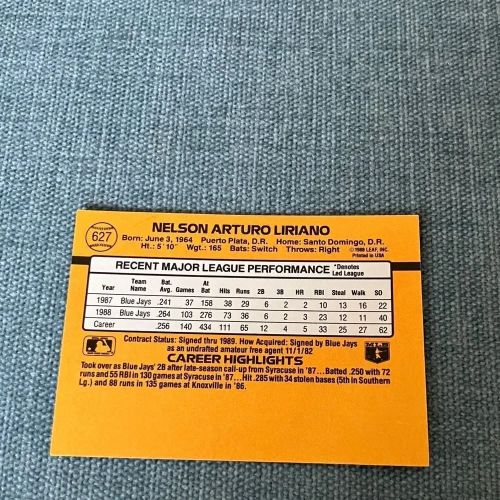 1989 Donruss Toronto Blue Jays Baseball Card Trading Card